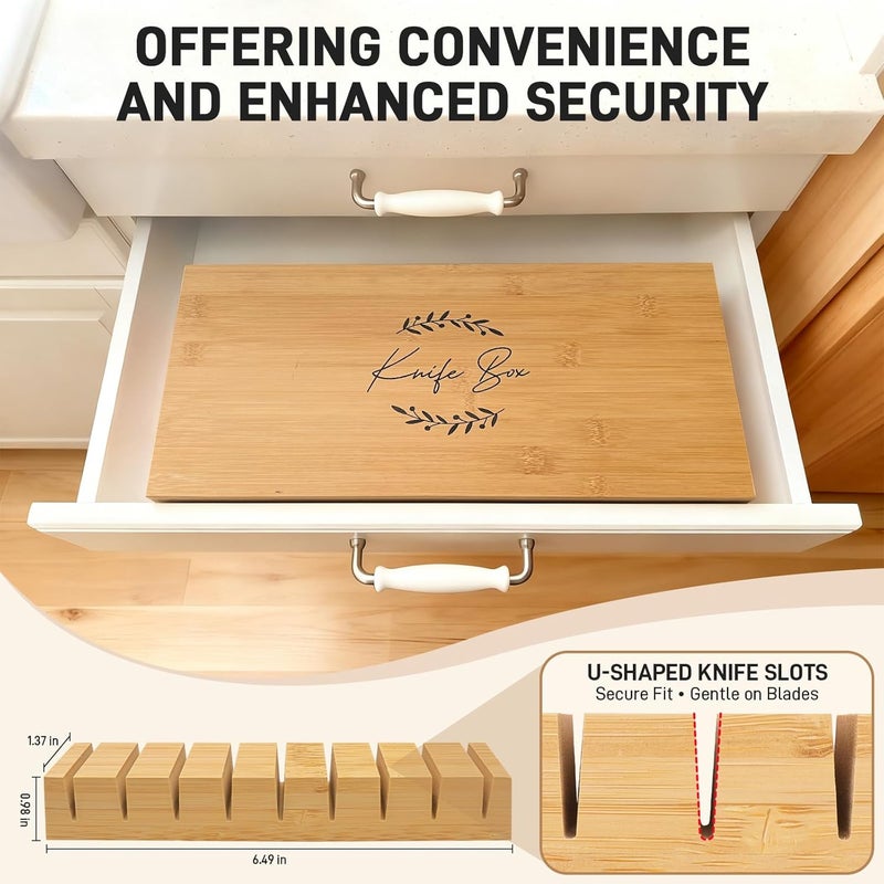 Intarsio Upgraded Lockable Large Bamboo Knife Storage Box with Magnetic Removable Knife Blocks for Easy, Quick and Safe Culinary Tools Storage, Keyless Kitchen Combination Lock Box, Great Kitchen Gifts - Image 5